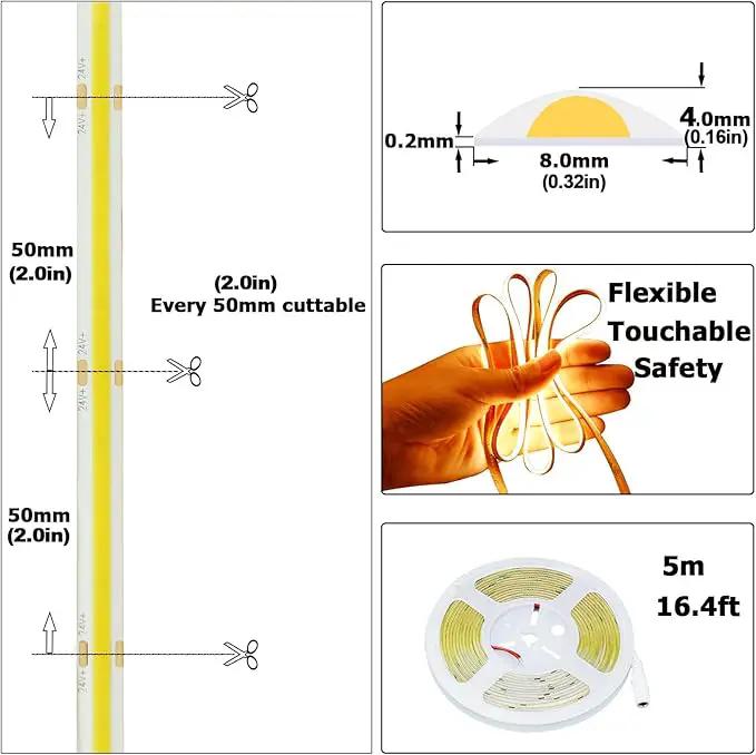 24V COB LED Strip Light Warm White 3000K 5M/16.4ft 2400LEDs Waterproof IP65 Uniform Glow CRI 93+ Flexible LED Tape Lights for DIY Cabinet Bedroom Kitchen Home Decor(No Power Supply) by GreenHaven Gardens