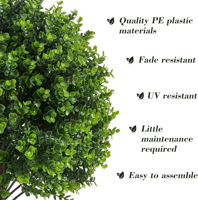 Artificial Boxwood Topiary Outdoor Plants with Spike, 2 Pack Faux Bushes UV Resistant Fake Shrubs for Front Porch Décor by GreenHaven Gardens