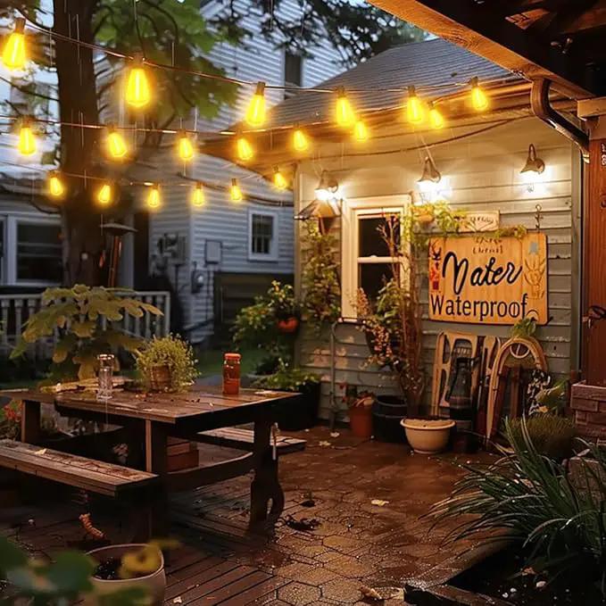 100FT Remote Outdoor String Lights for Outside, 50+2 LED Waterproof Shatterproof Edison Dimmable Timer Bulbs, 2500K Warm White Patio Lights for Garden Backyard Yard Hanging Lighting by GreenHaven Gardens