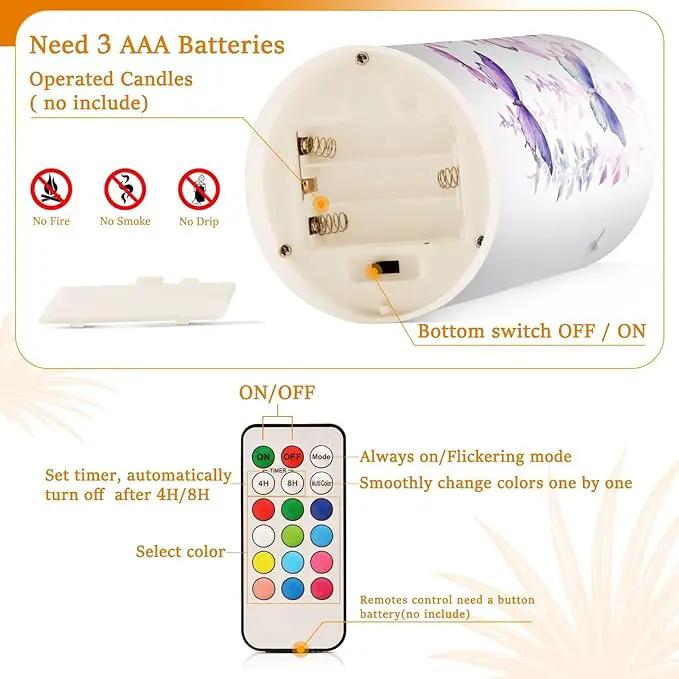 Flickering Flameless Candles, Butterflies Purple LED Candles with Remote Timer, Set of 2 Battery Operated Candle for Valentine Wedding Birthday by GreenHaven Gardens