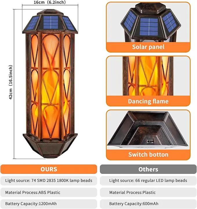 Solar Flame Lights Outdoor, Upgraded 74 LED Flickering Flame Lights, Solar Powered Auto On/Off, Outdoor Waterproof Wall Lanterns for House Garage Doorway Garden Porch Patio Yard Decoration (2 Pack) by GreenHaven Gardens