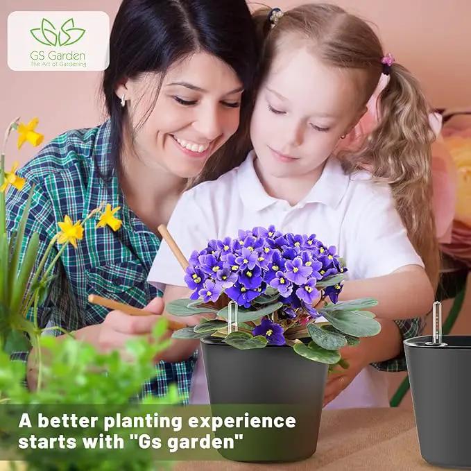 Self Watering Planters for Indoor Outdoor Plants 7 inch Flower Pot with Water Level Indicator Grey 3 Pack African Violet Self Watering Pots for All Orchid agave etc. House Plant Plastic Planter by GreenHaven Gardens