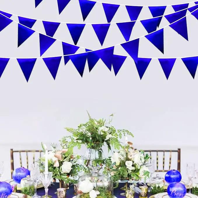 Royal Blue Party Decoration Navy Blue Triangle Pennant Banner Flag Dark Blue Metallic Fabric Bunting Garland for Graduation Wedding Retirement Bridal Shower Birthday Nautical Ahoy Achor Party Supplies by GreenHaven Gardens