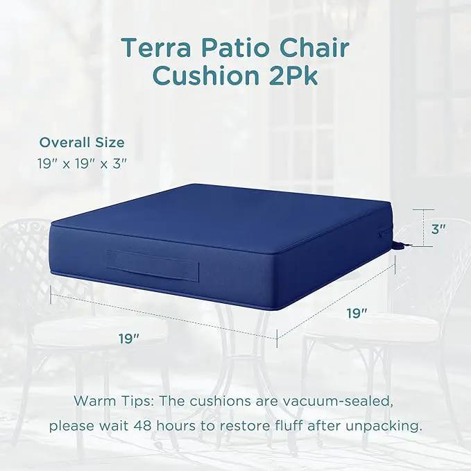 Codi Outdoor Chair Cushions Set of 2 19x19 Inch, Waterproof Seat Cushion for Patio Furniture with Handles & Adjustable Straps, Fade Resistant - Navy Blue by GreenHaven Gardens