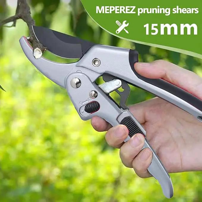 Garden clippers, premium Germany pruners, Work 3 times easier, professional ratchet pruning shears, cutting rose, flower, hedge, stem, tree, Sharp gardening scissors, Arthritis weak hand snips by GreenHaven Gardens