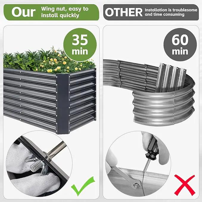 4x2x2ft (2 Pack) Raised Garden Bed - Galvanized Deep Root Planter Boxes Outdoor with Wing Nuts and Safety Edges for Gardening Vegetables, Flowers, Herbs, Succulents - Gray by GreenHaven Gardens