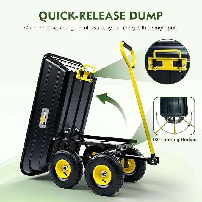 Garden Dump Cart, Heavy-Duty Utility Wagon with 600 lb Capacity, 4 Cu Ft Bed, 10" Pneumatic Tires, 180° Pivot Steering for Yard, Lawn, and Beach Use by GreenHaven Gardens