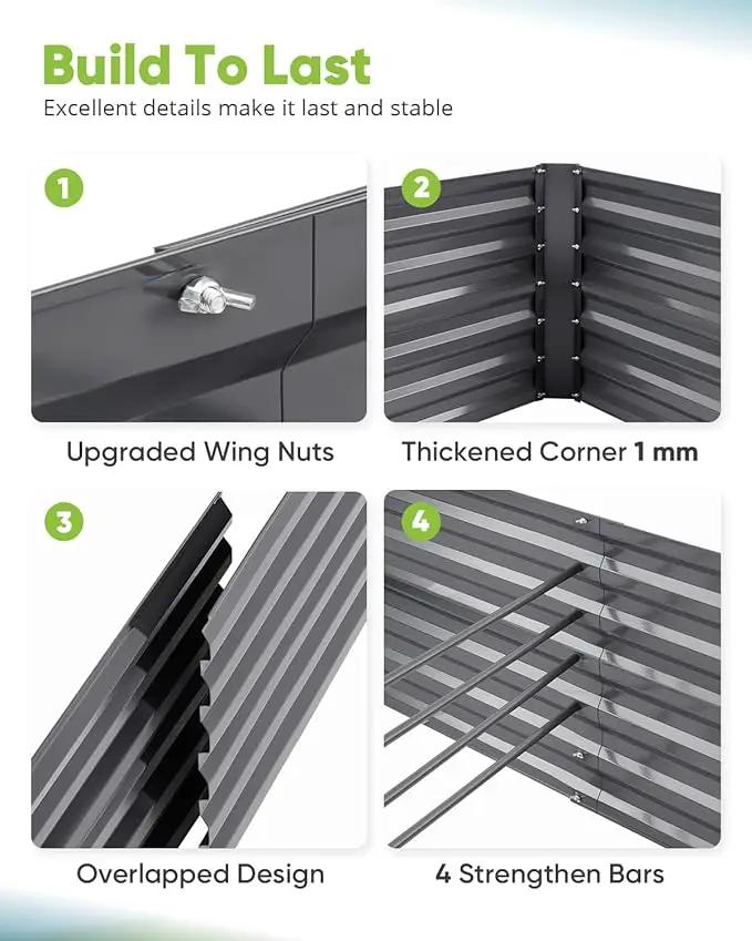 Quictent Galvanized Raised Garden Bed 8x4x2 Ft Tall Metal Planter Box for Vegetables Bottomless for Backyard, 2 Tomato Cages Included, 22.04" Deep, Dark Grey by GreenHaven Gardens