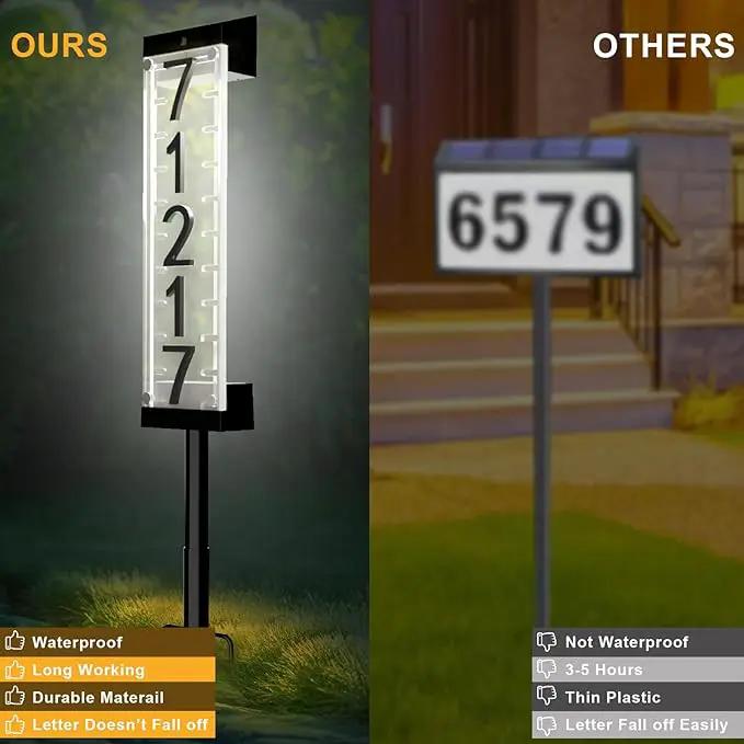 Solar House Number [Upgrade 3D Acrylic Number] Solar Address Sign Increase Brightness, Number Is Bold, Anchor Is Made Of Iron,Solar House Number Sign with Two Lighting Modes and Two Installation (White)(Manual without remote control) (Warm White) by GreenHaven Gardens