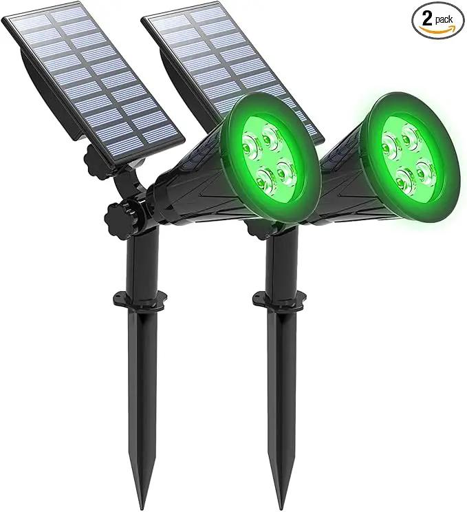 T-SUNUS Green Solar Lights Outdoor 2 Pack, IP65 Waterproof Solar Spotlight, Auto-on/Off Security Wall Light Landscape for St. Patrick's Day Halloween Christmas Tree Patio Yard Garden Driveway Pool by GreenHaven Gardens