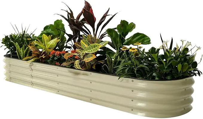 Vego garden Raised Garden Bed Kits, 11" Tall 9 in 1 8ft X 2ft Metal Raised Planter Bed for Vegetables Flowers Ground Planter Box-Pearl White by GreenHaven Gardens