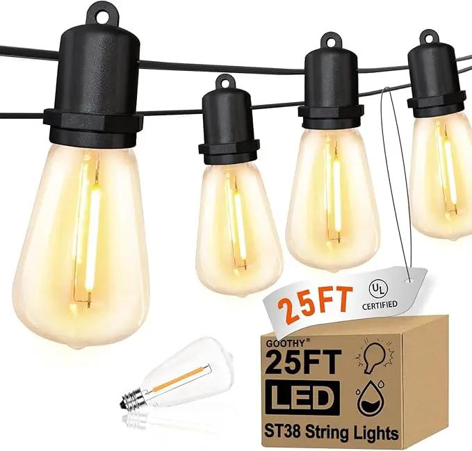 GOOTHY 25Ft LED Outdoor String Lights with 13 Edison Shatterproof Bulbs (1 Spare), ST38 Hanging Patio Lights Waterproof for Outdside Porch Deck Backyard Garden Commercial Grade Decorations Lights by GreenHaven Gardens