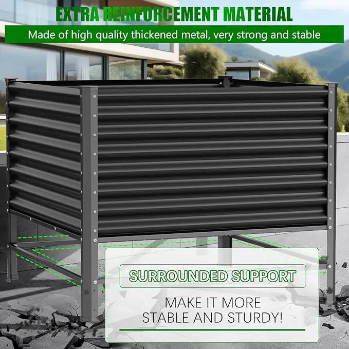 Doniks Raised Garden Bed with Legs, 48×48×37in Large Outdoor Metal Galvanized Garden Planting Box,1200lb Capacity for Vegetables Lawn Green Flowers, Fruits, Terrace by GreenHaven Gardens