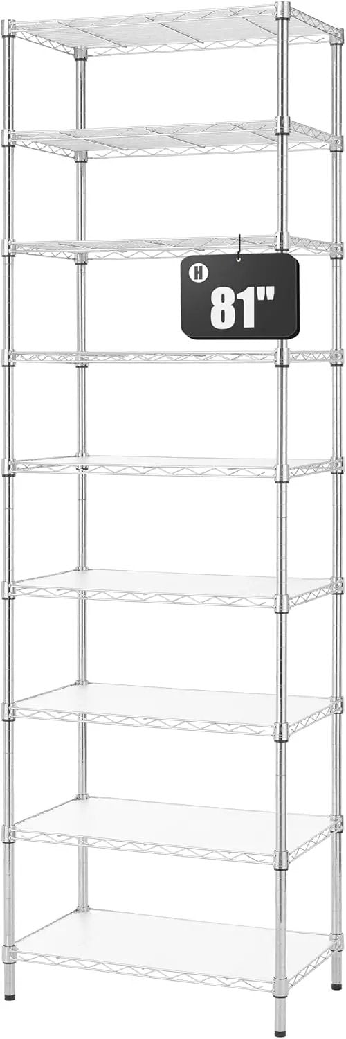 Finnhomy 9-Tier Wire Shelving Unit Adjustable Steel Wire Rack Shelving, 81 Inches Height 9 Shelves Metal Storage Rack, Pantry Shelves for Storage with PE mat, NSF Certified, Chrome by GreenHaven Gardens