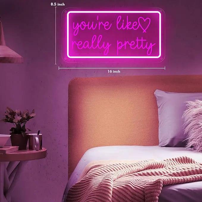You're Like Really Pretty Neon Sign for Wall Decor, Dimmable LED Neon Lights for Bedroom, USB Powered Light Up Signs for Home Birthday Party Wedding Beauty Salon Decoration Pink LED Neon Signs by GreenHaven Gardens