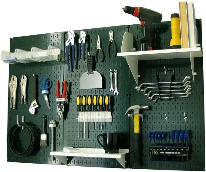 Wall Control Pegboard Organizer 4 ft. Metal Pegboard Standard Tool Storage Kit with Green Toolboard and White Accessories by GreenHaven Gardens