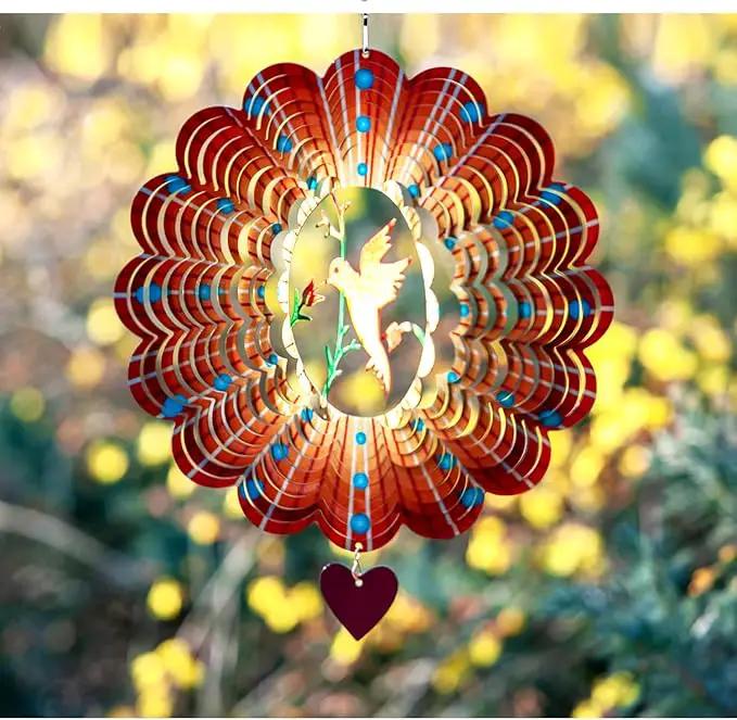 SteadyDoggie Wind Spinner - 12-Inch 3D Stainless Steel Lovebird Design with Heart Pendant - Laser Cut Metal Art Geometric Pattern - Hanging Kinetic Yard Garden Decor by GreenHaven Gardens