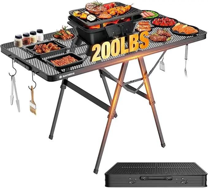 Foldable Grill Table with Mesh Desktop, 200lbs 4Ft Portable Folding Table, Height Adjustable Metal Table for Ourdoor, Camping, Picnic, BBQ and Beach, RV, 47.24" L x 23.62" W by GreenHaven Gardens