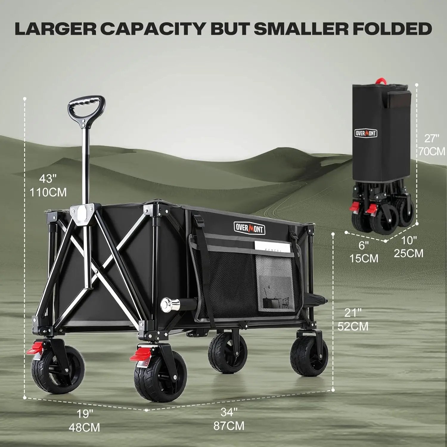 Overmont Collapsible Wagon Cart with Wheels - 180L Foldable Heavy Duty Wagon with Big All-Terrain Wheels - 330Lbs Weight Capacity with Side Pockets for Camping Sports Garden Grocery Shopping Black by GreenHaven Gardens