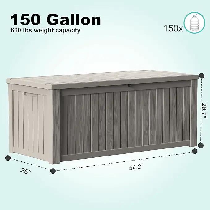 150Gal Outdoor Deck Box Waterproof, Lager Patio Storage Box Indoor and Outdoor Use, Lockable Resin Storage Bin for Patio Furniture Cushions Garden Tools, Package Delivery,UV Resistant-Grey by GreenHaven Gardens