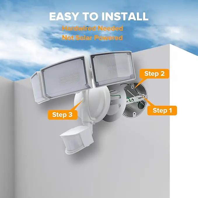 UME 49W 5500LM LED Security Lights Motion Sensor Light Outdoor, 5000K Daylight, IP65 Waterproof, Dusk to Dawn, 3 Head Motion Detected Flood Light for Garage, Yard, Porch(White) by GreenHaven Gardens