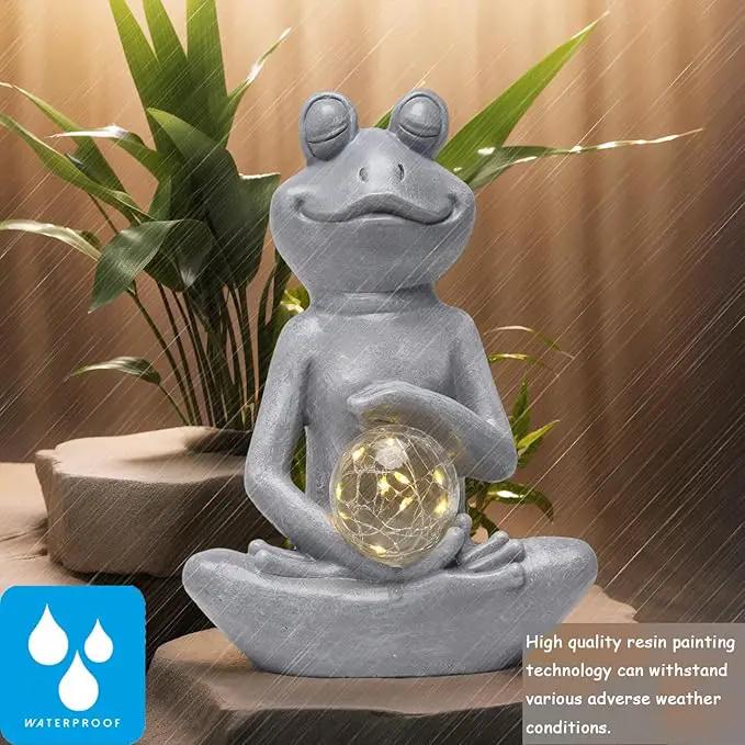 halpssfm Solar Meditating Yoga Frog Statue - Housewarming Gifts for Women/Mom - Zen Garden Figurines for Lawn, Patio, Yard, Porch Decor - Gift Ideas by GreenHaven Gardens