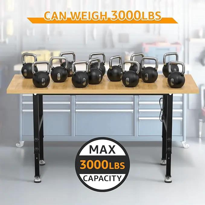 60" Adjustable Workbench,Heavy-Duty Work Table,3000 LBS Load Capacity Particleboard Hardwood Workstation Outlets with Power Strips and Fixed feet,for Workshop, Garage by GreenHaven Gardens