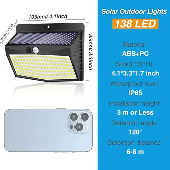 Solar Outdoor Lights - 138 LED/5 Packs Solar Motion Sensor Security Lights with 3 Lighting Modes for Garden, Fence, Yard, Deck, Garage by GreenHaven Gardens