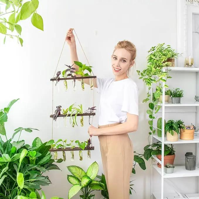 Ivolador Hanging Plant Propagation Tubes,3 Tiered Wall Hanging Terrarium Flower Planter Vase for Hydroponic Plants Cutting Home Office Garden Decor Plant Lover Gift by GreenHaven Gardens