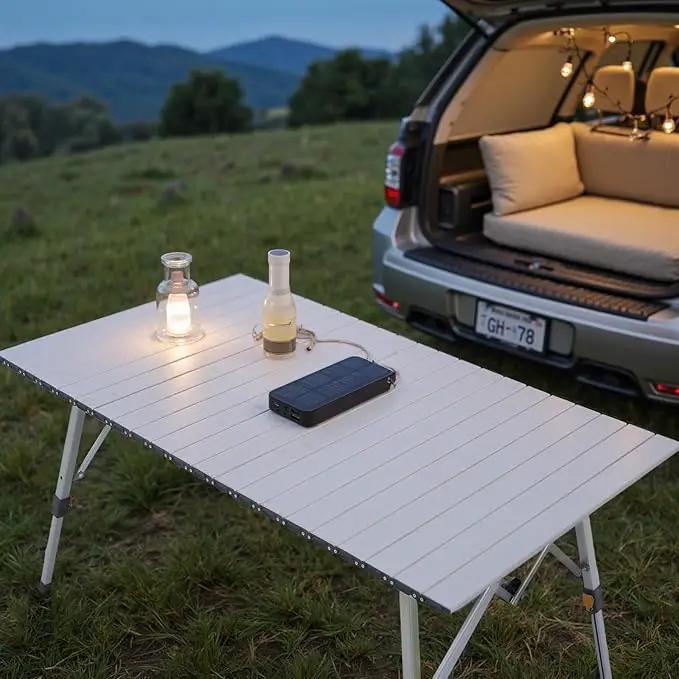 Athena Collection Foldable Camping Table, 47" Aluminum Outdoor Folding Camp Table with Mesh Layer Telescopic Legs and Carry Bag, Lightweight and Portable for Outdoor Camping Picnic Grilling, Silver by GreenHaven Gardens