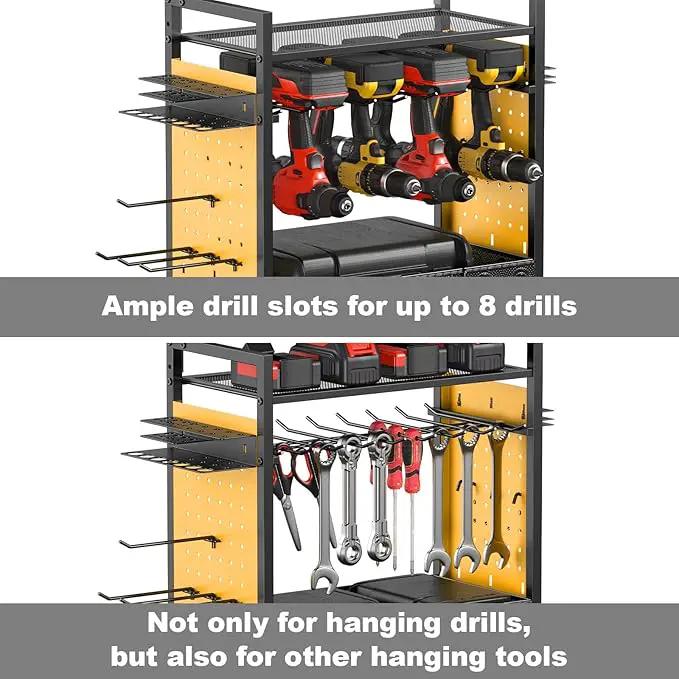 CCCEI Garage Power Tools Organizer Cart with Charging Station, Yellow Floor Standing Rolling Drill and Tools Battery Storage Cart on Wheels. Utility Rack Gift for Men, Husband, Father. by GreenHaven Gardens