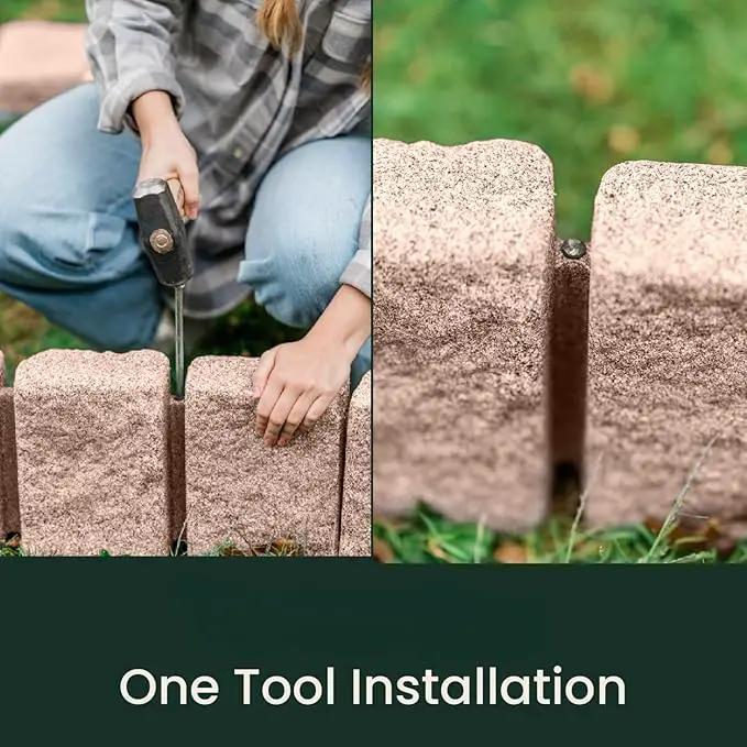 Beuta Landscape Edging | Garden Edging Border | Faux Stone Block XL for Lawn Edging, Flower Beds & Yard Edging – 1 Pack | Each Section Has 6 Blocks 48" L x 4" W x 9.5" H | 3 Spikes | Sandstone by GreenHaven Gardens