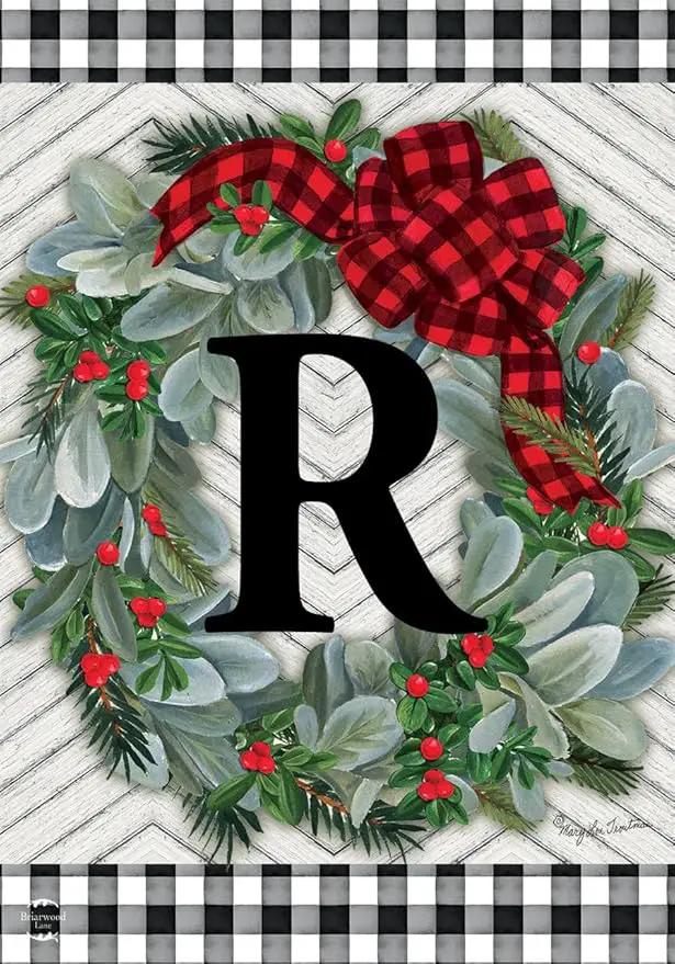 Briarwood Lane Winter Wreath Monogram Letter R Garden Flag by GreenHaven Gardens