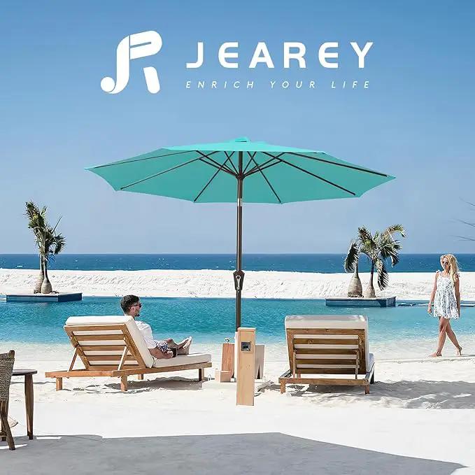 JEAREY 10FT Outdoor Patio Umbrella Outdoor Table Umbrella with Push Button Tilt and Crank, Market Umbrella 8 Sturdy Ribs UV Protection Waterproof for Pool, Garden (Turquoise) by GreenHaven Gardens