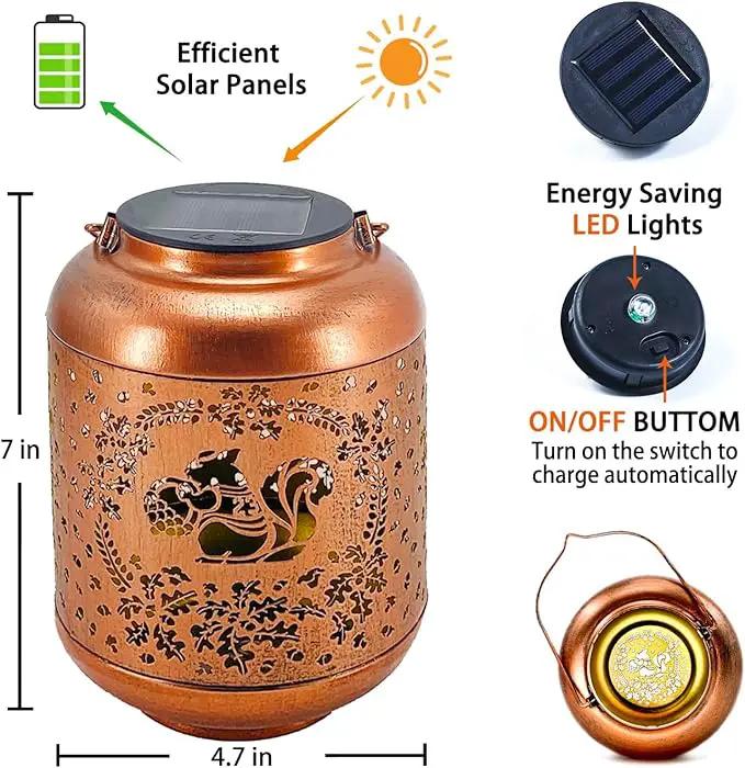 Squirrel Solar Lanterns Outdoor Waterproof Hanging Solar Lights Squirrel Gifts for Women Men Metal Decorative LED Lanterns for Yard, Patio, Lawn, Tabletop, Pathway, Landscape, Garden Decor by GreenHaven Gardens