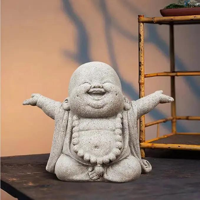 OwMell Japanese Jizo Monk Statue Praying, Buddha Jizo Statue Figurine Memorial Statue Aquarium Decoration for Garden Outdoor Ornament 2.6" - Laughing Buddha by GreenHaven Gardens