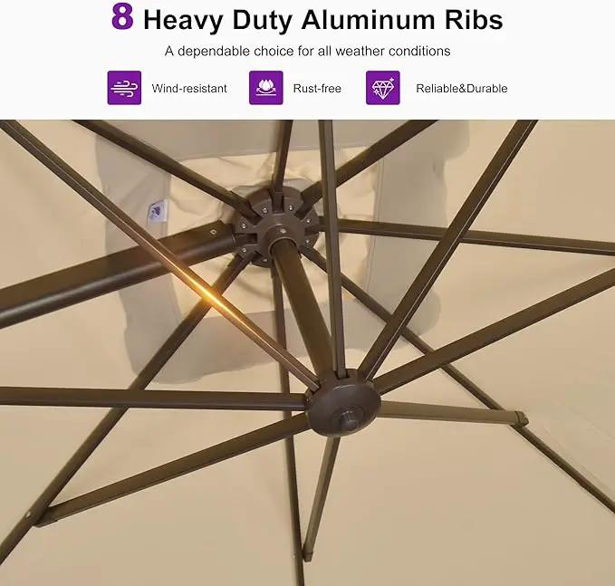 PURPLE LEAF 10 Feet Patio Cantilever Umbrella Square Outdoor Umbrella with 360° Rotation and Aluminum Offset Hanging for Garden Backyard Pool, Beige by GreenHaven Gardens