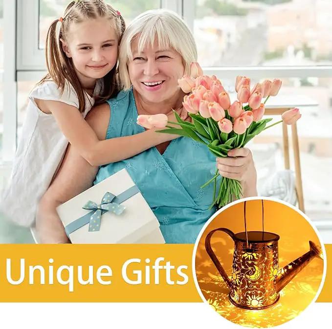 Solar Garden Lights Outdoor, Solar Watering Can Lights Garden Decor Gifts for Grandma Mom, Sun Moon Waterproof Hanging Lantern with String Lights, Yard Decoration for Patio Porch Lawn Backyard Pathway by GreenHaven Gardens
