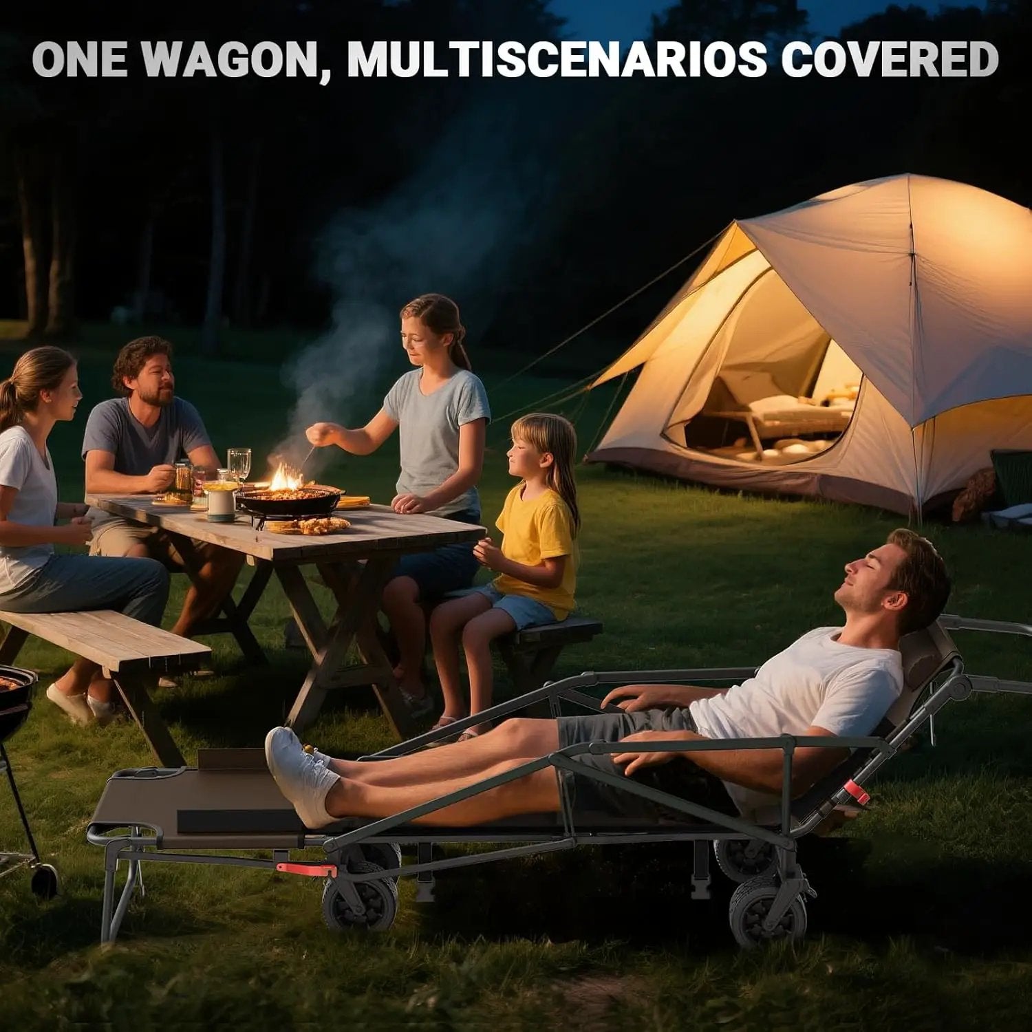 LEVELEVE Heavy Duty Folding Wagon - 2-in-1 Collapsible Cart, 650lb Capacity, All-Terrain Wheels w/Brakes & Side Pockets (Brown) by GreenHaven Gardens