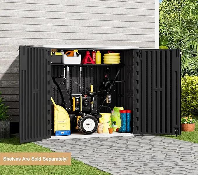 KINYING Outdoor Horizontal Storage Sheds,37 Cu.ft Outdoor Storage Cabinet Waterproof Resin Tool Storage Box for Lawn Mower,Garden Tools and Patio Furniture, Lockable (Black) by GreenHaven Gardens