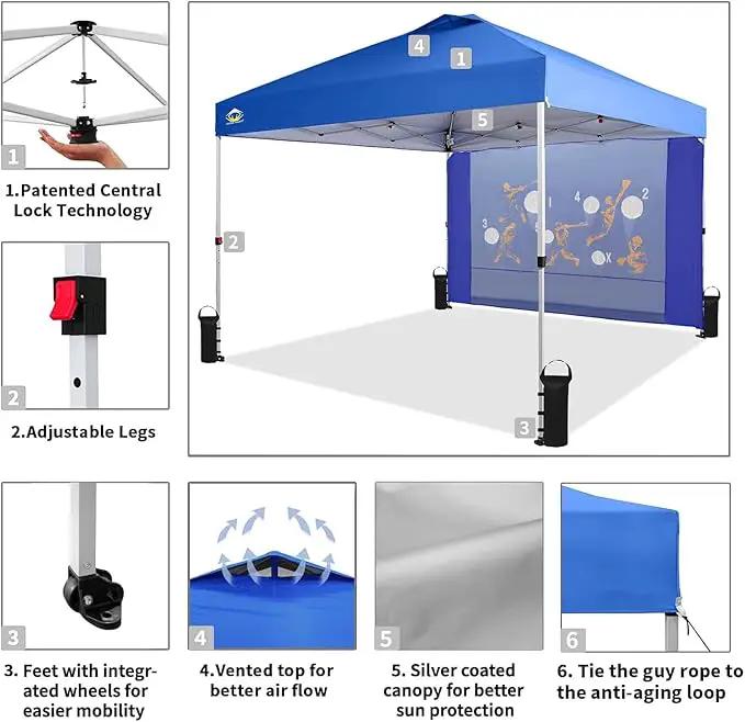 CROWN SHADES 10x10 Pop Up Canopy Tent with Game Netting - Beach Tent with One Push Setup - Outdoor Sun Shade for Events, Parties, Camping with STO-N-Go Cover Bag, Silver Coated Top, Blue by GreenHaven Gardens