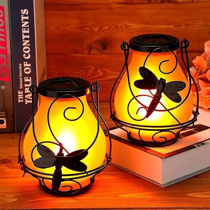 Solar Lanterns, Hanging Outdoor Lantern with Dragonflies LED Flickering Flameless Candles, Solar Lanterns Outdoor Waterproof for Table Party Decorative Yard Pathway (Dragonflies) by GreenHaven Gardens