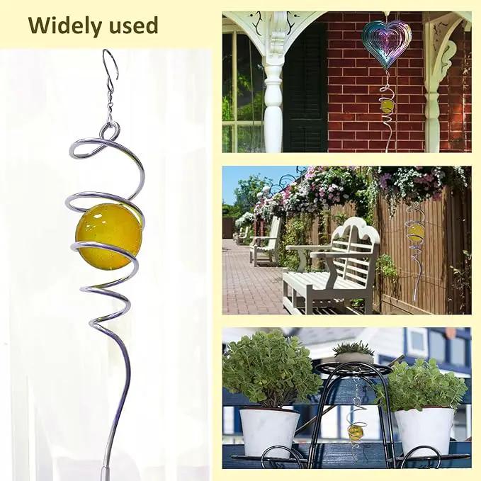 Gazing Ball Spiral Decorative Wind Spinner Tail Wind Spinner Sun Catcher 11inch Tail and 2 inch Glass Orb. Wind Spinner Stabilizer Indoor Outdoor Garden Decoration -13 inch Height(Gold) by GreenHaven Gardens