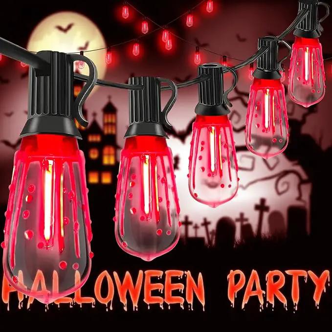 Abeja LED Flame String Lights, 10Ft ST40 Halloween Flicker Flame String Lights with 10 LED Flame Bloody Tears Bulbs, Hanging Outdoor Halloween Light for Patio Garden Party Backyard -Black by GreenHaven Gardens