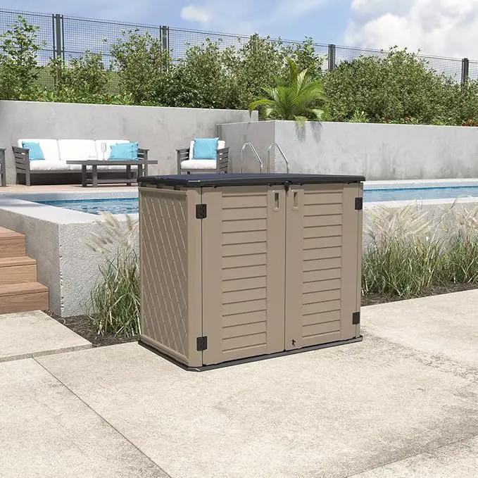 KINYING Outdoor Storage Shed - Horizontal Storage Cabinet Waterproof for Garden, Patio, Backyard, Storage Box for Easy Storage of Garbage Cans, Tools, Lawn Mower, 35 Cubic Feet,Dark Brown by GreenHaven Gardens