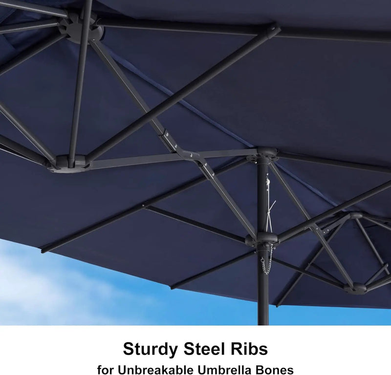 PURPLE LEAF 14ft Patio Market Umbrella Outdoor Double-Sided Umbrella with Base and Crank Rectangle Table Umbrella for Pool Deck Garden, Navy blue by GreenHaven Gardens