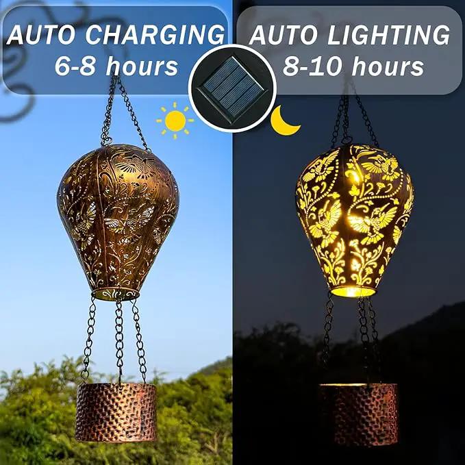 2-Pack Hummingbird Decor Hot Air Balloon Solar Lantern – Outside Decorative Hanging Light for Garden Yard Patio Porch Lawn and Pathway – Unique Housewarming, Birthday Gift for Women Mom Grandma by GreenHaven Gardens