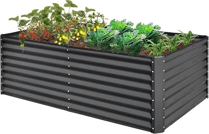 Domi Raised Garden Beds Outdoor, 6x3x2ft Thickening Tall Metal Rectangular Deep Root Box Planter for Vegetables, Flowers, Herbs, and Succulents 2" Deep w/ 256 Gallon Capacity - Dark Gray by GreenHaven Gardens