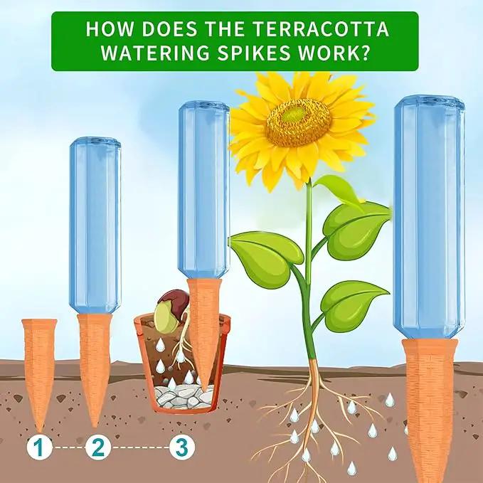 Plant Self Watering Stakes 12 Pack Terracotta Watering Spikes for Indoor and Outdoor Plants,Wine Bottle Plant Watering Devices, Automatic Plant Waterers for Vacation by GreenHaven Gardens