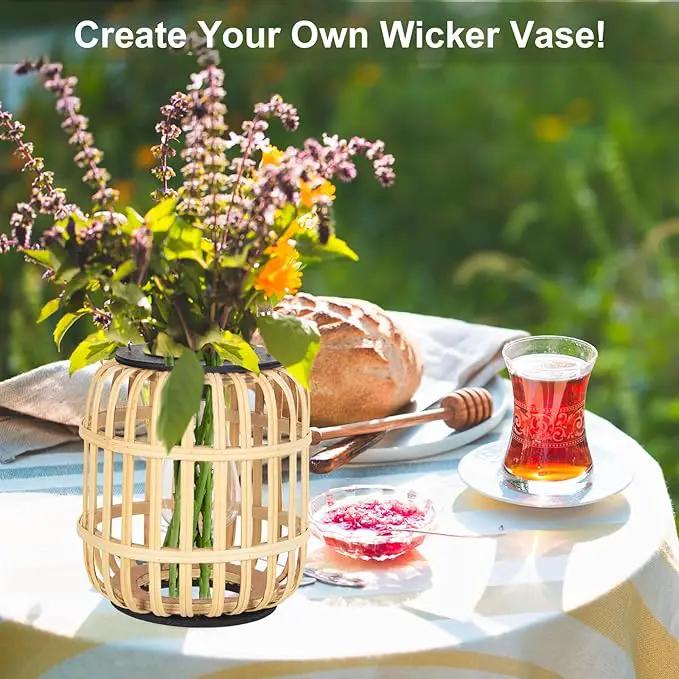 Outdoor Solar Rattan Lantern Hanging Lights with Handle, Waterproof Rattan Solar Lantern, Natural Bamboo LED Decorative Garden Lights for Yard, Patio, Wedding, Home Decoration by GreenHaven Gardens